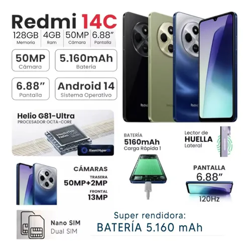 XIAOMI - REDMI 14C NEGRO - 128GB Liberado // GARANTIA 3 Meses //