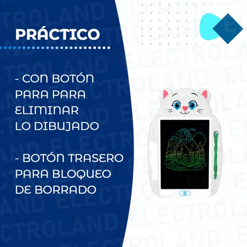Pizarras INFANTILES Didácticas MULTICOLOR *GATITO BLANCO* TABLET LCD 9" c/ Lapiiz Tactil y Agarre (Pantalla escribe Multiples colores)