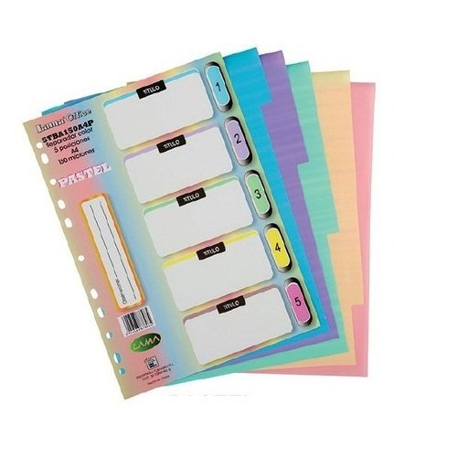 Separadores de Materias LAMA " PASTEL " Tamaño A4 x 5 unidades (Plastico)
