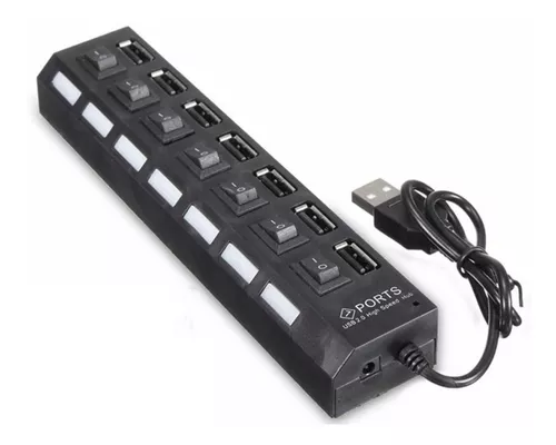 HUB USB * 7 Puertos * Con Teclas (Zapatilla Prolongador USB)
