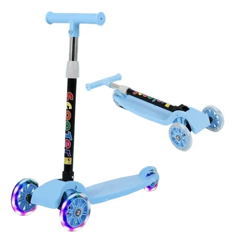Monopatin Plegable - Scooter Celeste - 3 Ruedas c/ Luz