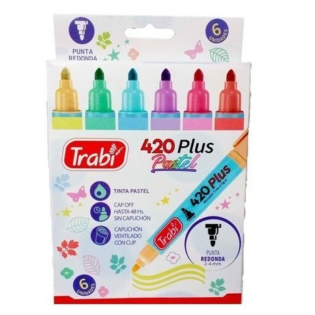 Marcadores Trabi PASTEL x 6 (Punta Redonda)