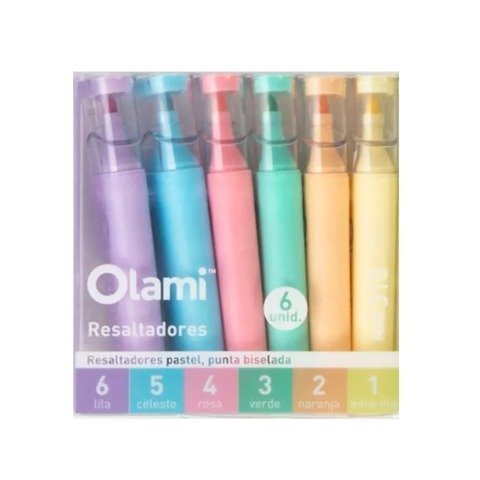 Resaltadores Olami * Pastel x 6 * Chatos (Calidad)