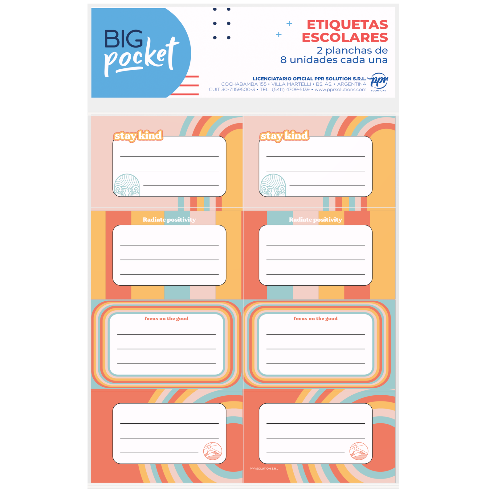 ROTULOS ESCOLARES PPR * ARCOIRIS * ETIQUETAS X 16 UNIDADES