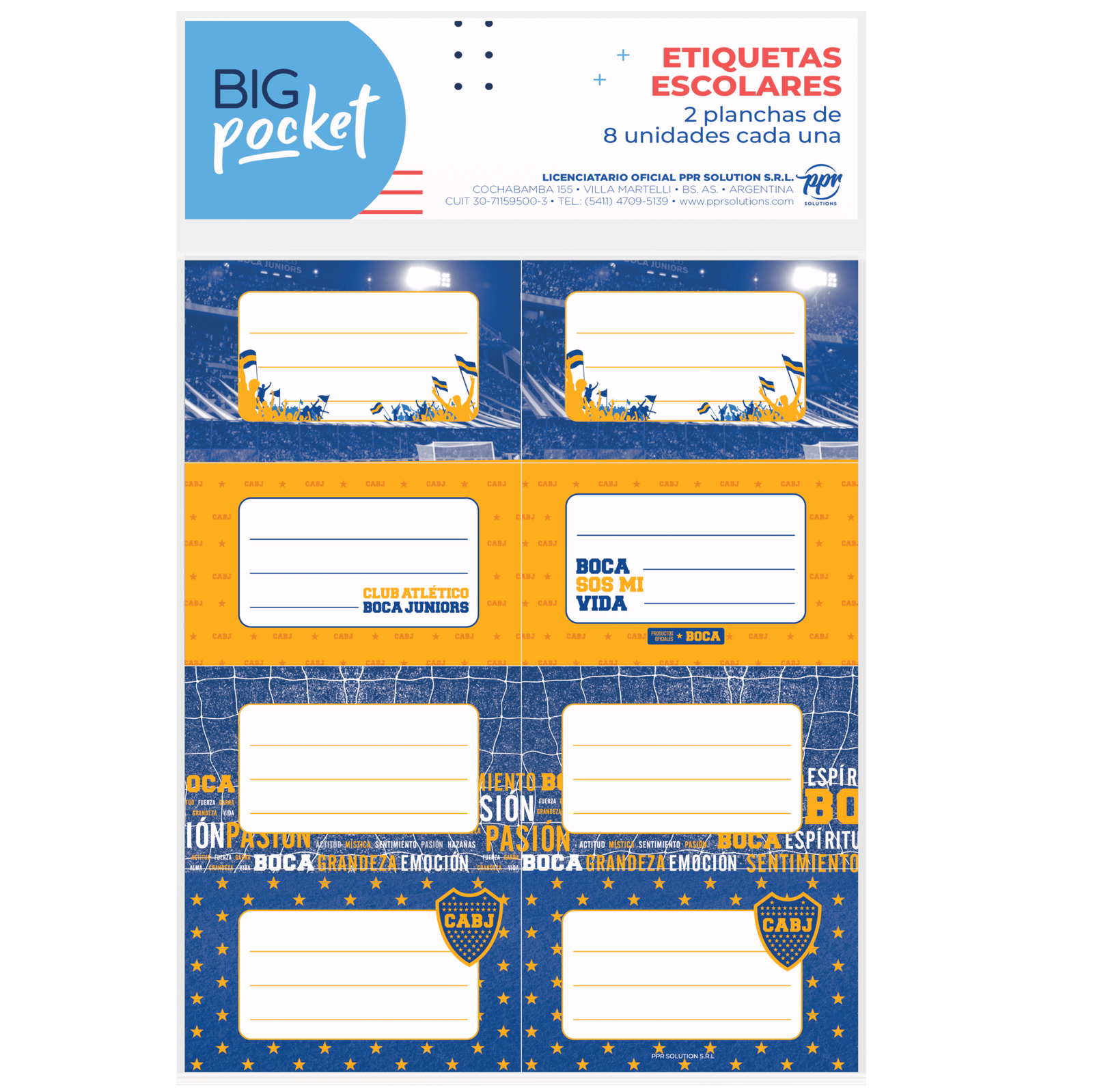 ROTULOS ESCOLARES PPR * BOCA JUNIORS * ETIQUETAS X 16 UNIDADES