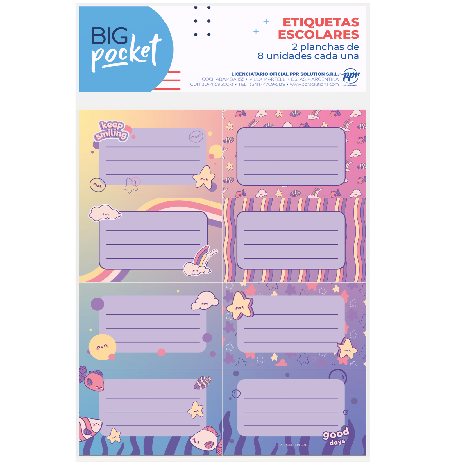 ROTULOS ESCOLARES PPR * CUTE * ETIQUETAS X 16 UNIDADES