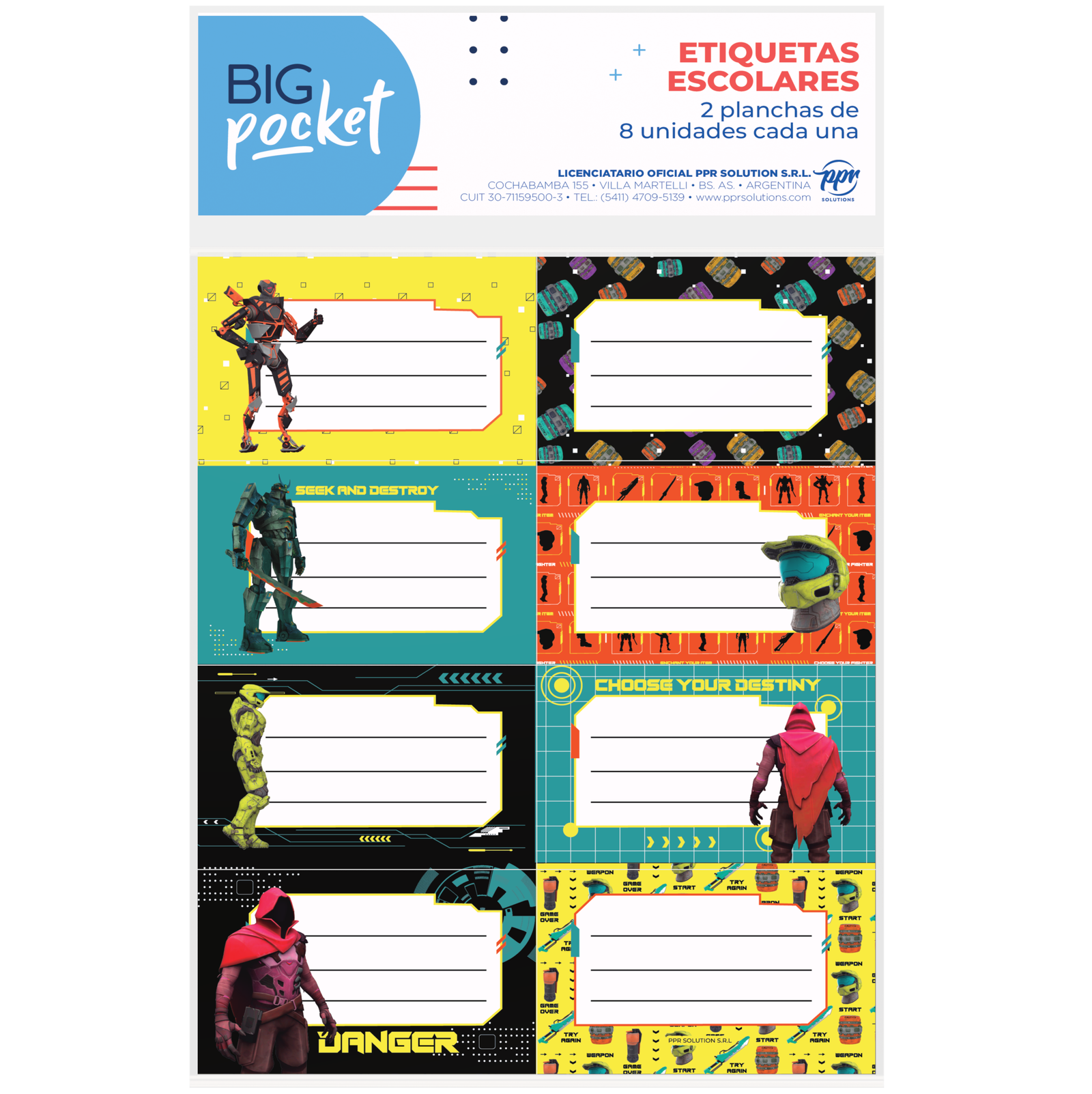 ROTULOS ESCOLARES PPR * GAMER * ETIQUETAS X 16 UNIDADES (GAME ZONE)