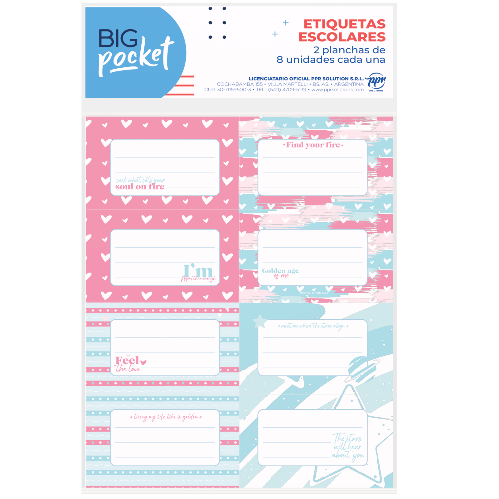 ROTULOS ESCOLARES PPR * JUST COOL * ETIQUETAS X 16 UNIDADES