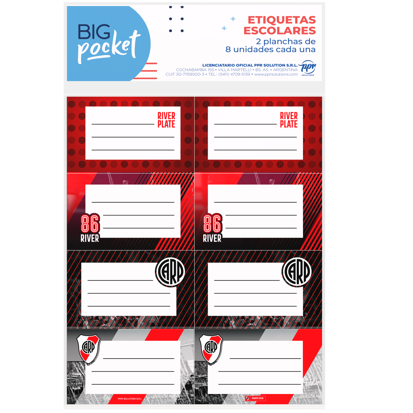 ROTULOS ESCOLARES PPR * RIVER PLATE * ETIQUETAS X 16 UNIDADES