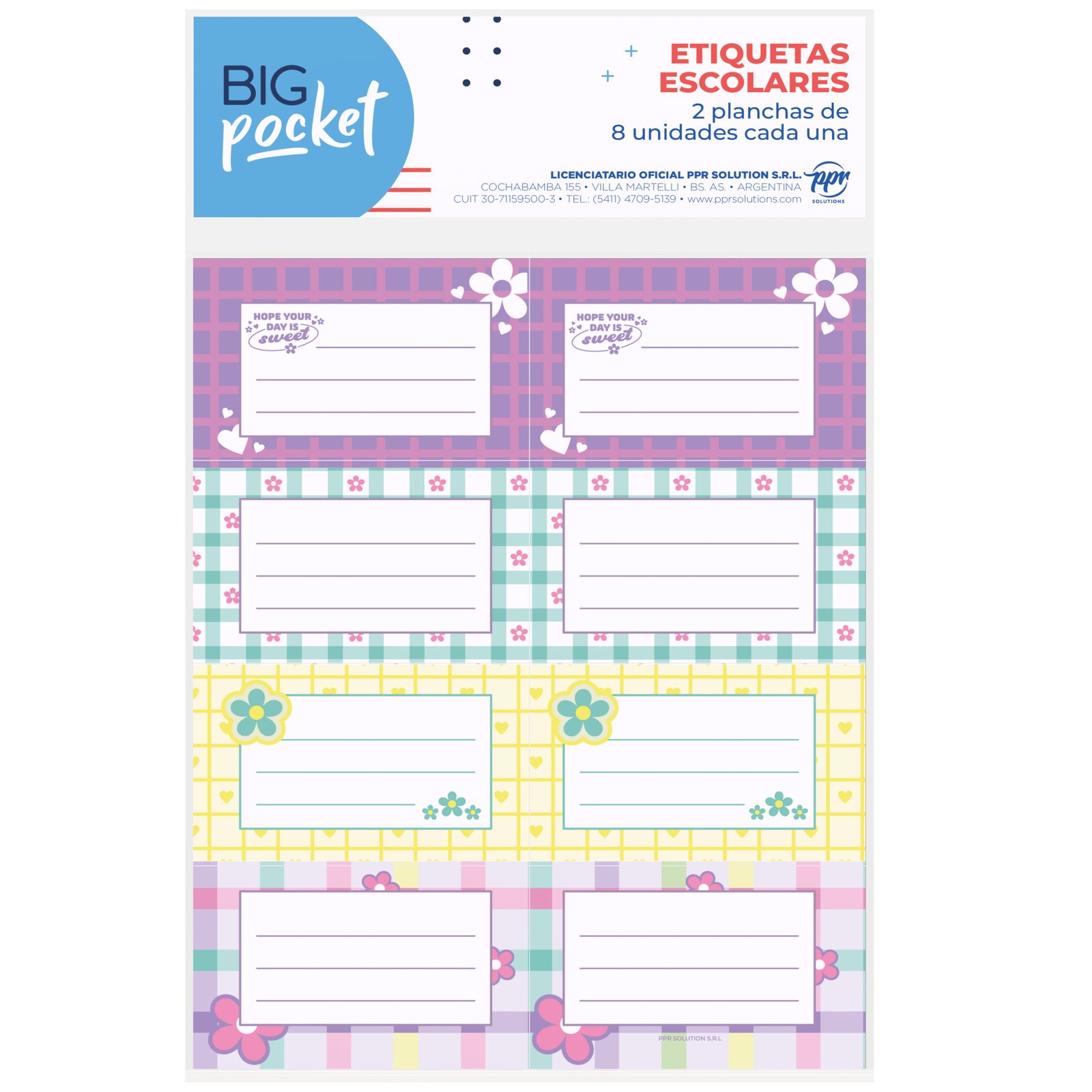 ROTULOS ESCOLARES PPR * SWEET * ETIQUETAS X 16 UNIDADES