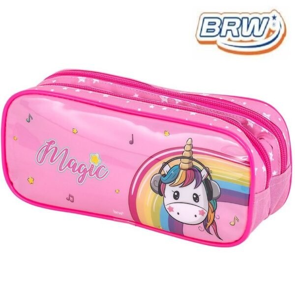 CARTUCHERAS BRW *MAGIC* (Unicornios Rosa) GRANDE 2 CIERRES