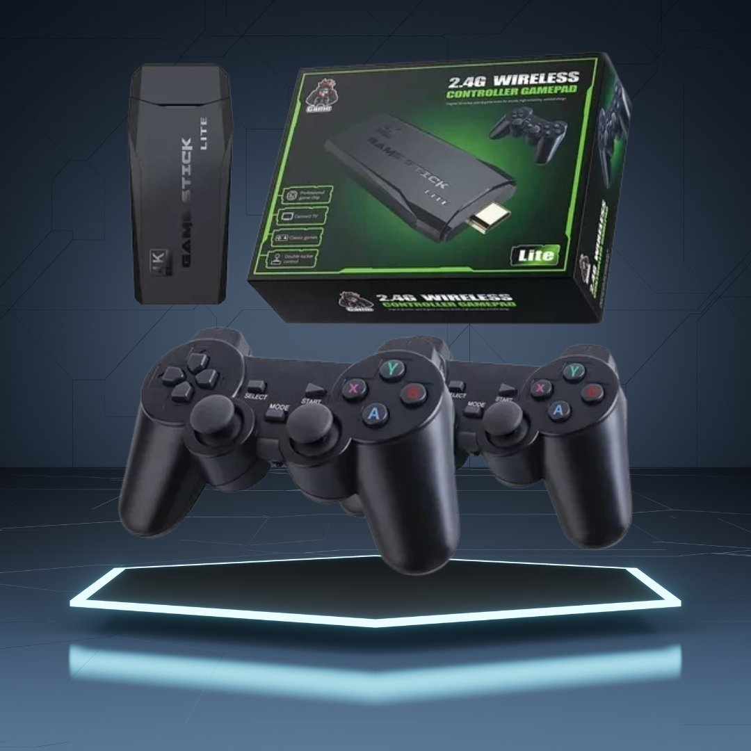 Consola de Juegos ** GAME STICK LITE ** + 10000 JUEGOS (Incluye 2 JOYSTICK) PLAYSTATION 1 - GAMEBOY- ATARI - ARCADE - SEGA entre otros HDMI EMULADOR 64GB 4K