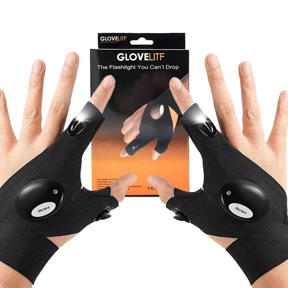 Guantes Luz Led Linterna x 2 Luz Blanca (De Trabajo - Pesca - Camping - Mecánica - Electricidad)
