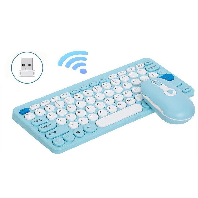 Combo Mini Inalámbrico * HK - 09 CELESTE PASTEL * ( Teclado + Mouse ) Pc Notebook Celular Tablet Mac