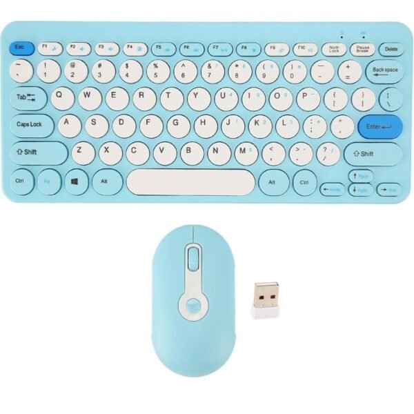 Combo Mini Inalámbrico * HK - 09 CELESTE PASTEL * ( Teclado + Mouse ) Pc Notebook Celular Tablet Mac