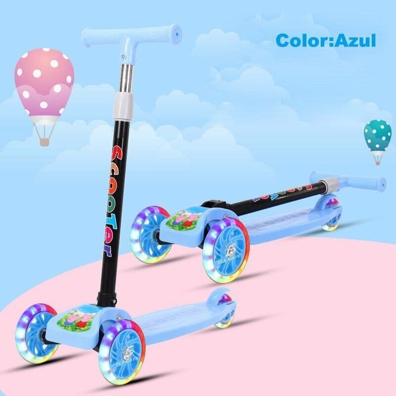 Monopatin Plegable - Scooter Celeste - 3 Ruedas c/ Luz