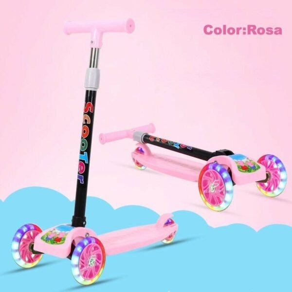 Monopatin Plegable - Scooter Rosa - 3 Ruedas c/ Luz