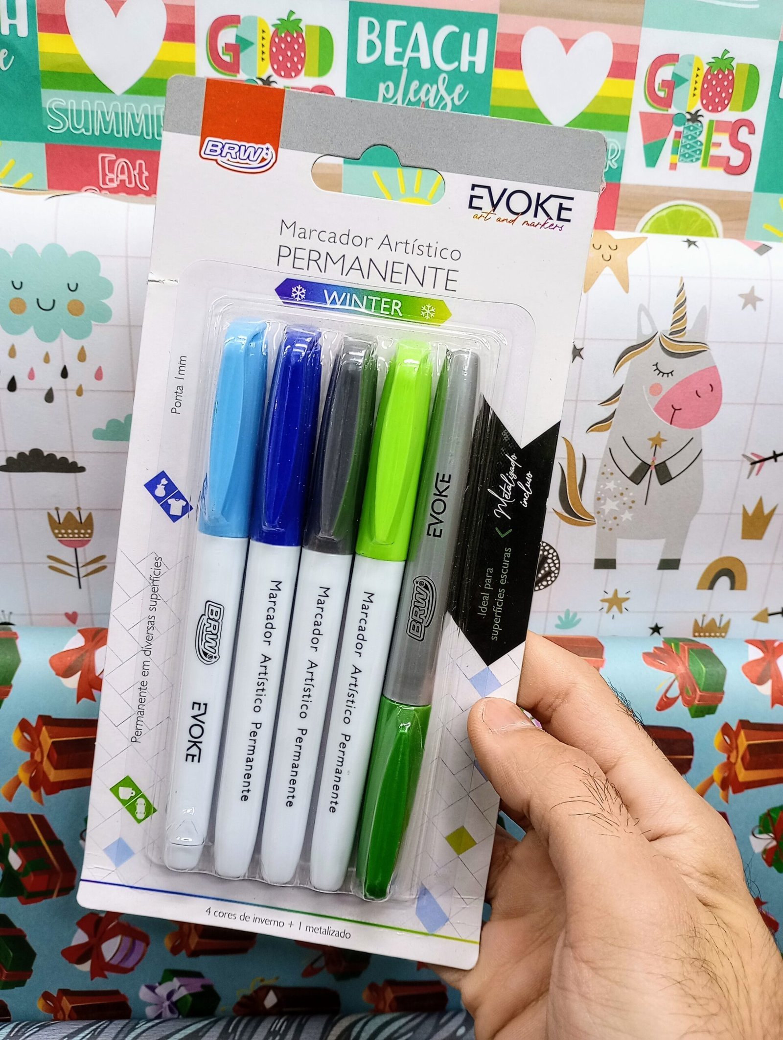 MARCADORES INDELEBLE BRW **WINTER** x 5 - PUNTA FINA - (Incluye 1 metalizado)