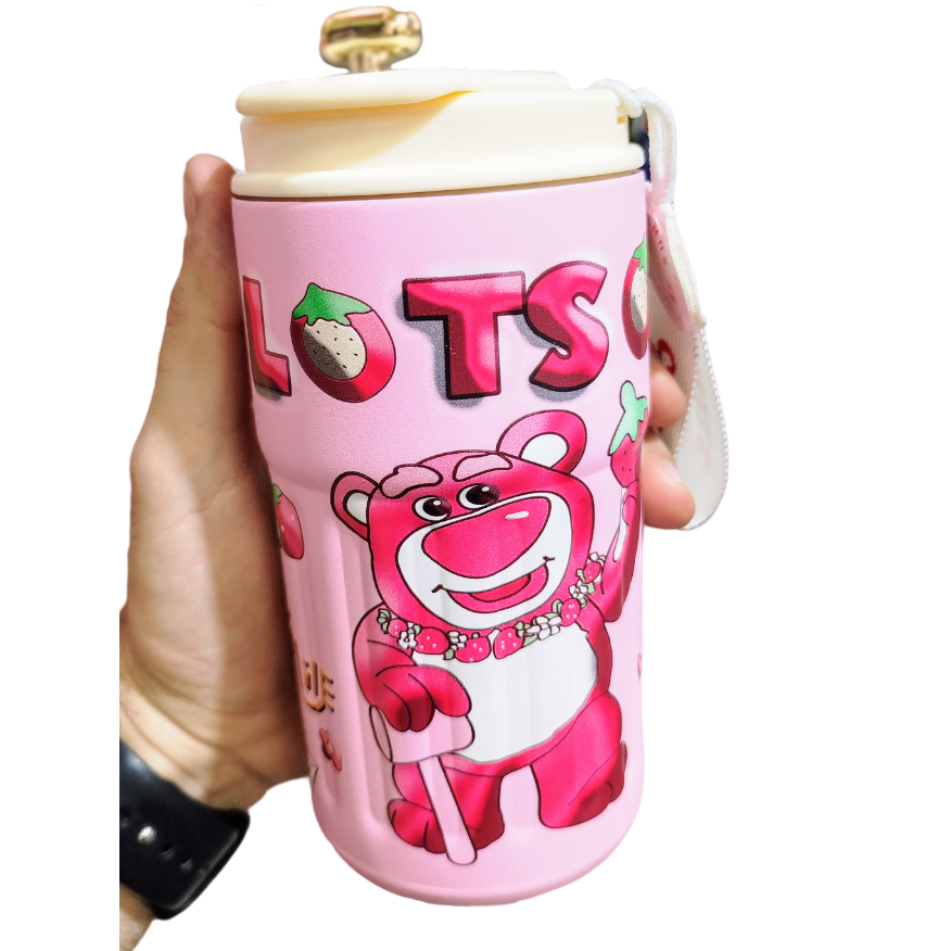VASO TERMICO "LOTSO (Osito Rosa)" PREMIUM 500 ML - ACERO INOXIDABLE (DOBLE CAPA) C/ Medidor de tmperatura TAPA ANTIVUELCO