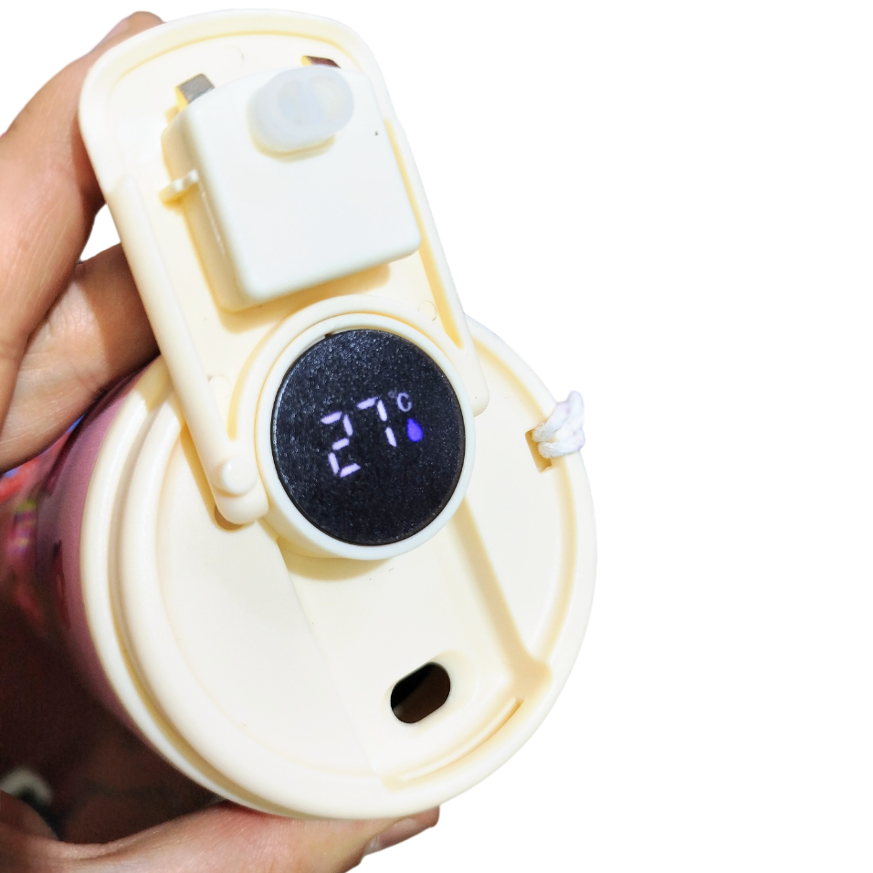 VASO TERMICO "CINNAMOROLL" PREMIUM 500 ML - ACERO INOXIDABLE (DOBLE CAPA) C/ Medidor de tmperatura TAPA ANTIVUELCO