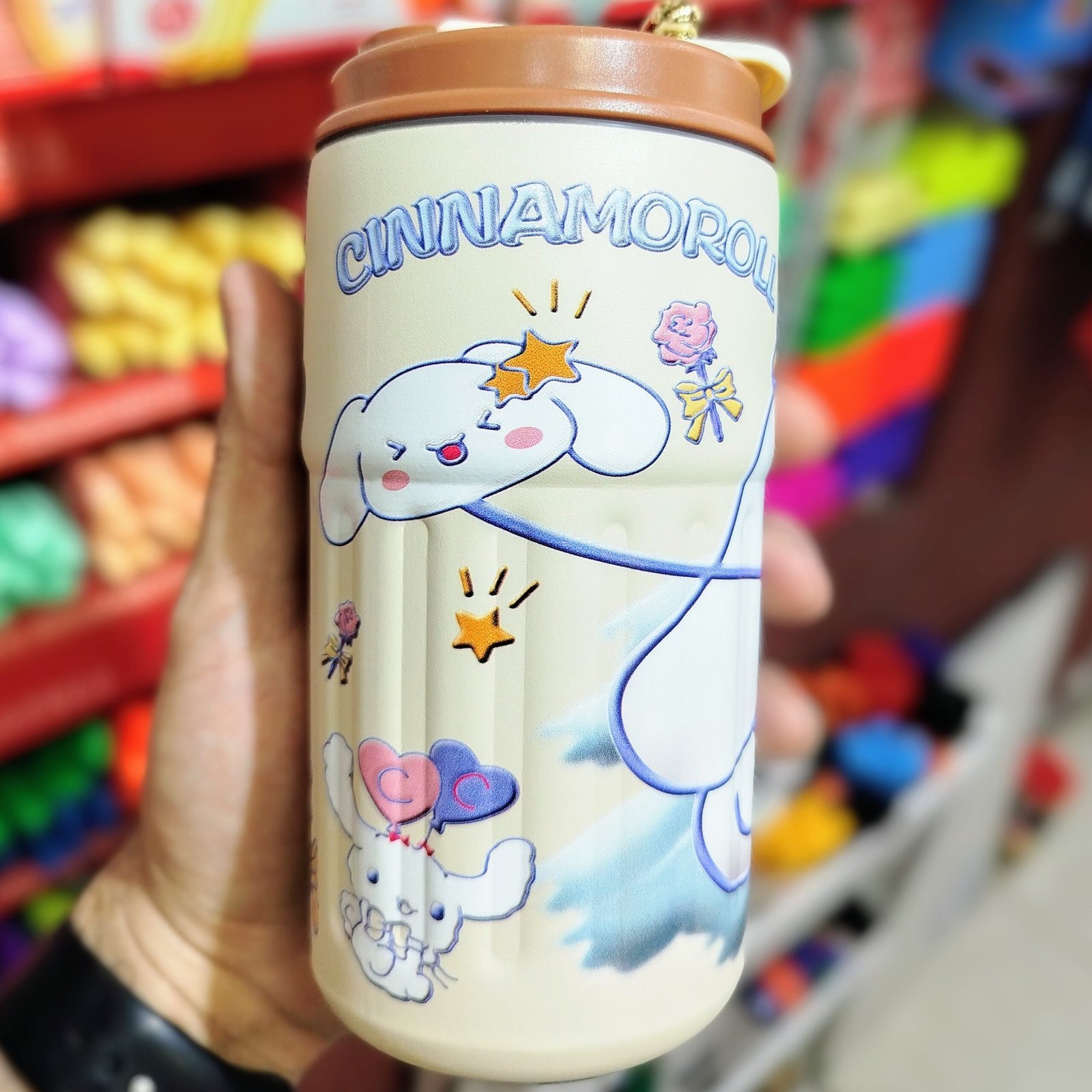 VASO TERMICO "CINNAMOROLL" PREMIUM 500 ML - ACERO INOXIDABLE (DOBLE CAPA) C/ Medidor de tmperatura TAPA ANTIVUELCO