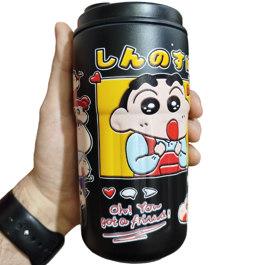 VASO TERMICO "NIÑO SHIN CHAN" PREMIUM 500 ML - ACERO INOXIDABLE (DOBLE CAPA) C/ Medidor de tmperatura TAPA ANTIVUELCO
