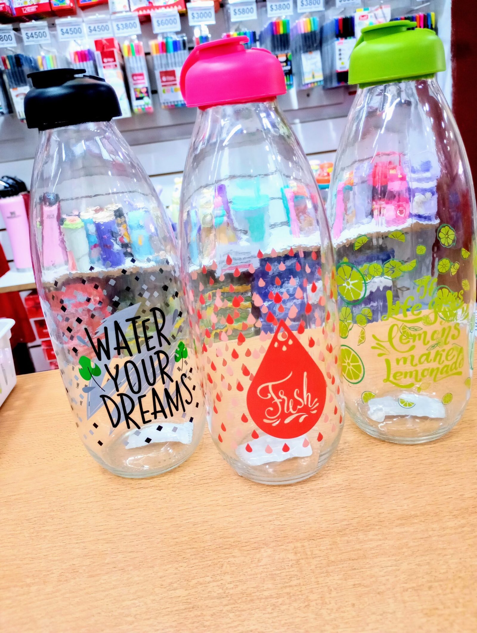 BOTELLAS DE VIDRIO 1 LITRO * ROSA * C/ TAPA PLASTICA