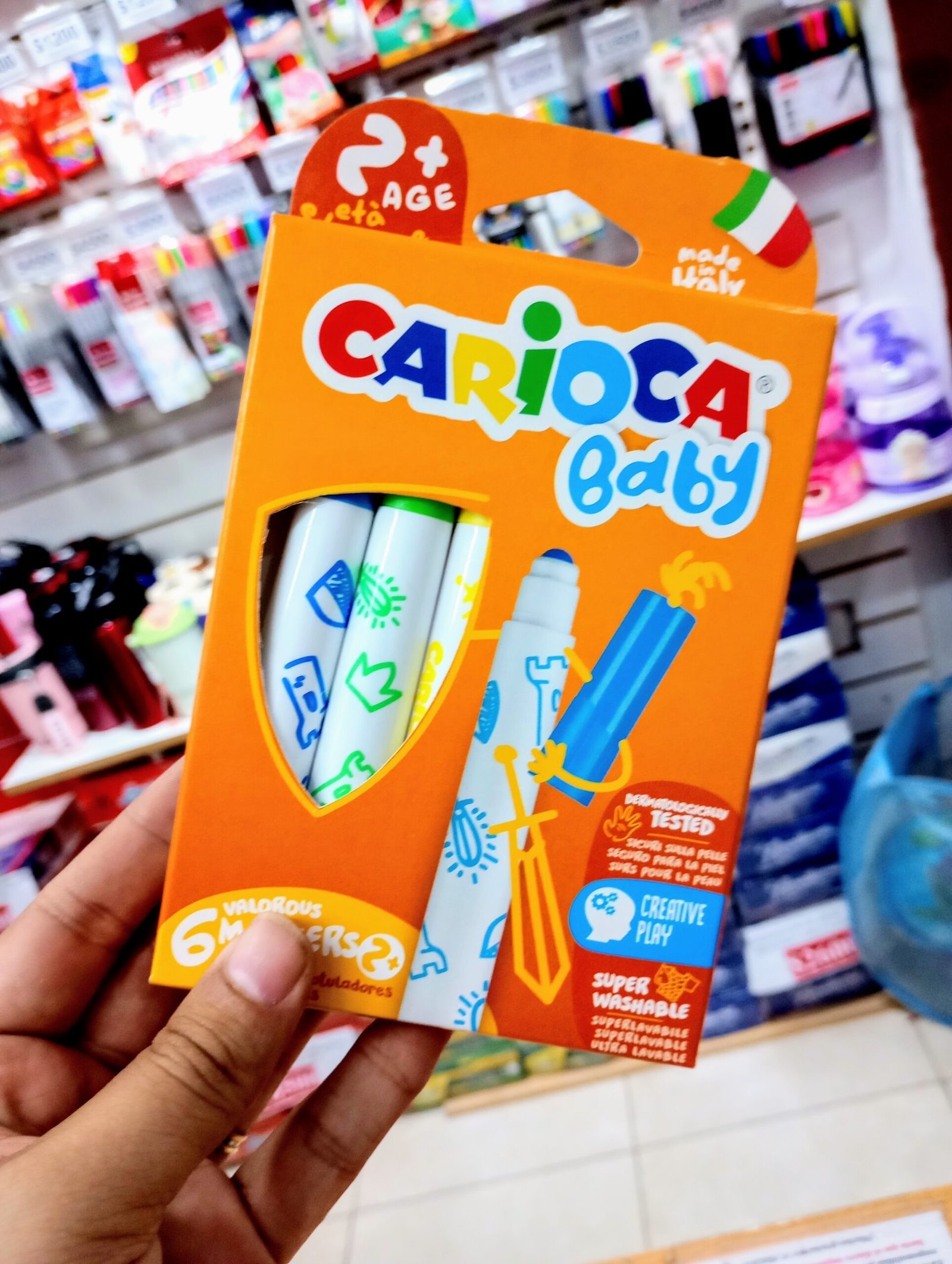 Fibras Gruesas " CARIOCA BABY " x 6 JUMBO PREMIUM (+2 AÑOS) PUNTA BLOQUEADA -ITALIANOS- CALIDAD //AGARRE FACIL PRIMERAS INFANCIAS//