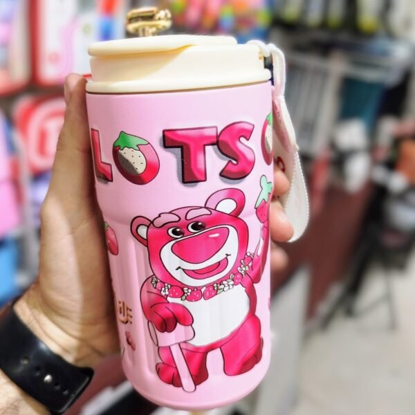 VASO TERMICO "LOTSO (Osito Rosa)" PREMIUM 500 ML - ACERO INOXIDABLE (DOBLE CAPA) C/ Medidor de tmperatura TAPA ANTIVUELCO