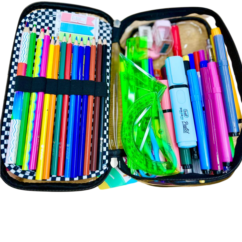 CARTUCHERAS OLAMI *TRANSPARENTE A CUADROS C/ ORGANIIZADOR* GRANDE