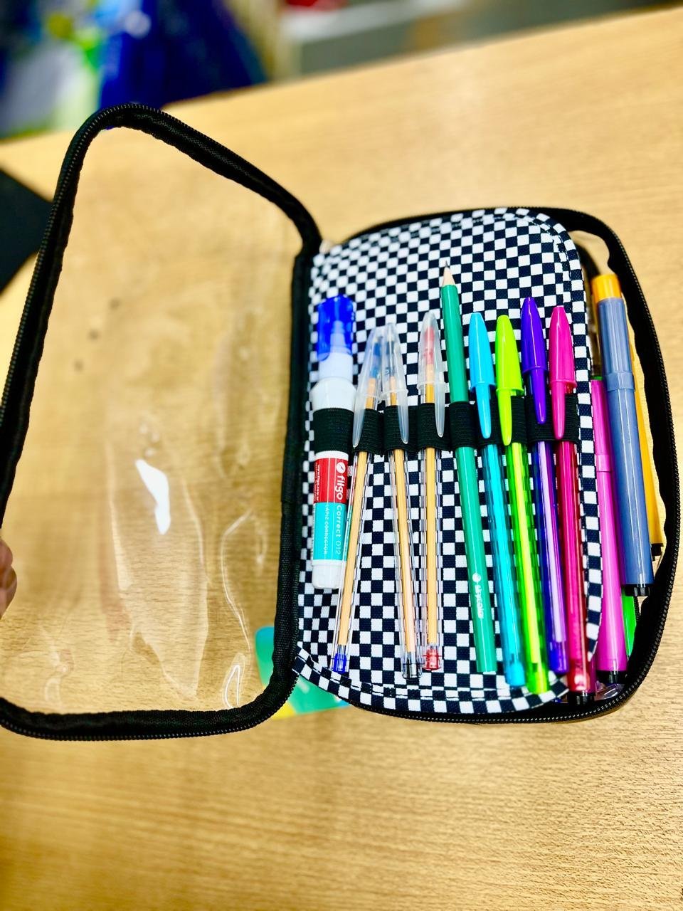 CARTUCHERAS OLAMI *TRANSPARENTE A CUADROS C/ ORGANIIZADOR* GRANDE