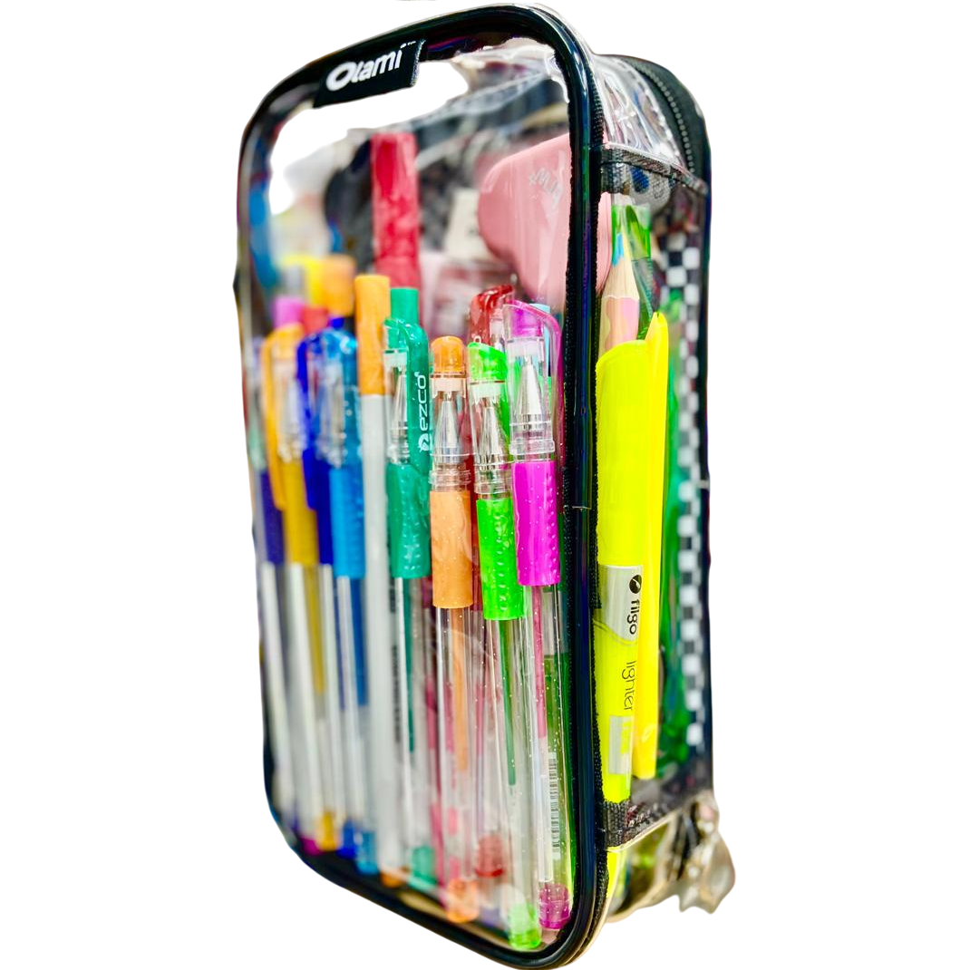 CARTUCHERAS OLAMI *TRANSPARENTE A CUADROS C/ ORGANIIZADOR* GRANDE