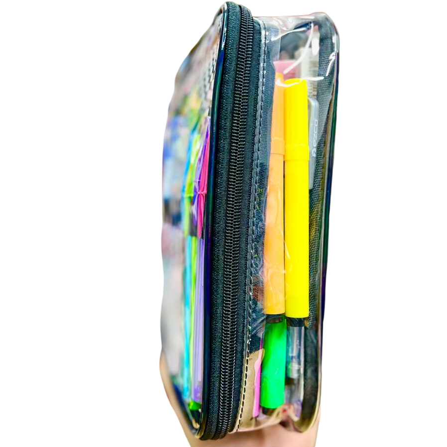 CARTUCHERAS OLAMI *TRANSPARENTE A CUADROS C/ ORGANIIZADOR* GRANDE