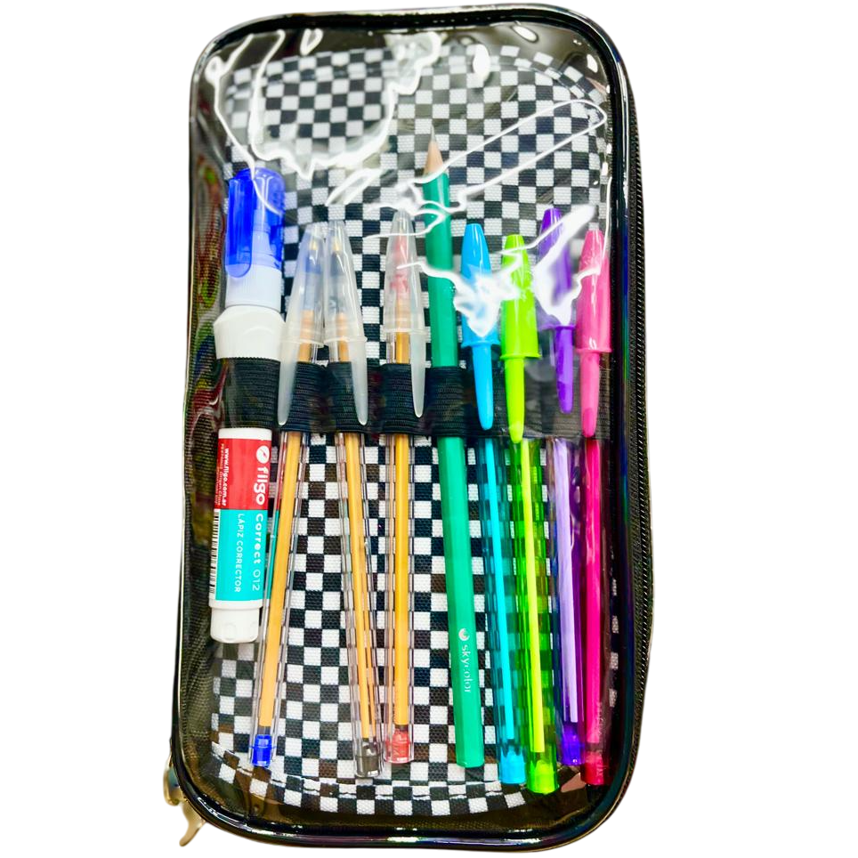 CARTUCHERAS OLAMI *TRANSPARENTE A CUADROS C/ ORGANIIZADOR* GRANDE