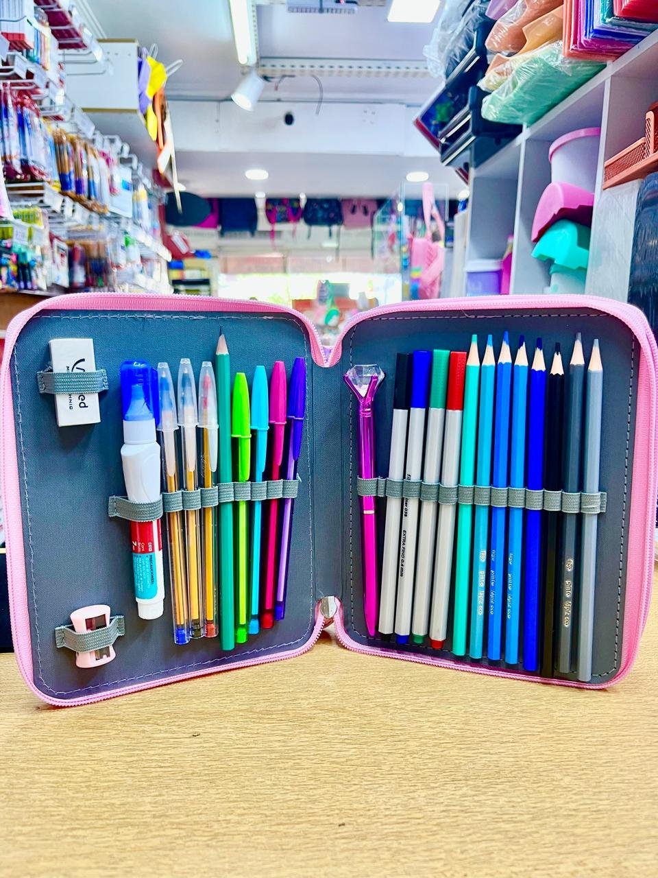 CARTUCHERAS OLAMI "GLITTER METAL" 2 PISOS REFORZADAS