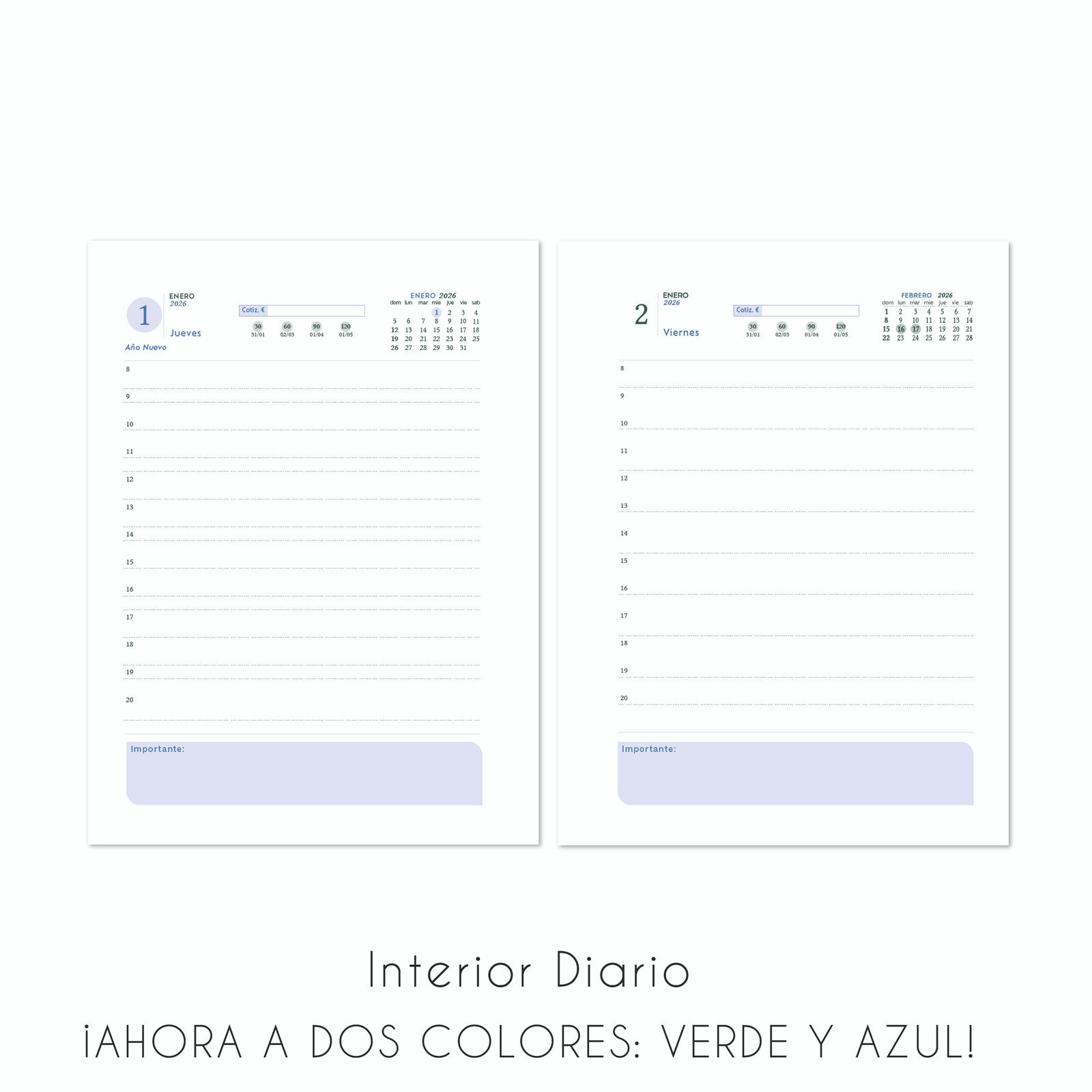 Agendas 2026 " CUERINA C/ CIERRE Y ANILLADA " -Semanal- 16x22 A5 TAMAÑO MEDIANO PREMIUM