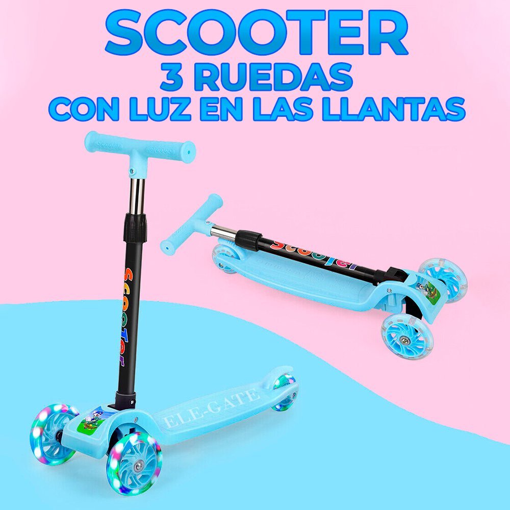 Monopatin Plegable - Scooter Celeste - 3 Ruedas c/ Luz