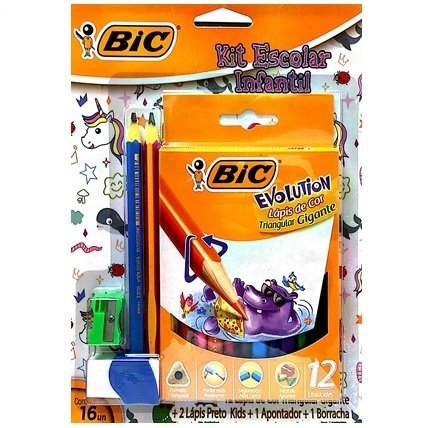 KIT JUMBO x 16 - Lápices BIC JUMBO x 12 Largos (GRUESOS) + 2 Lapiz Negro Jumbo + Sacapuntas Jumbo + Borrador con Agarre