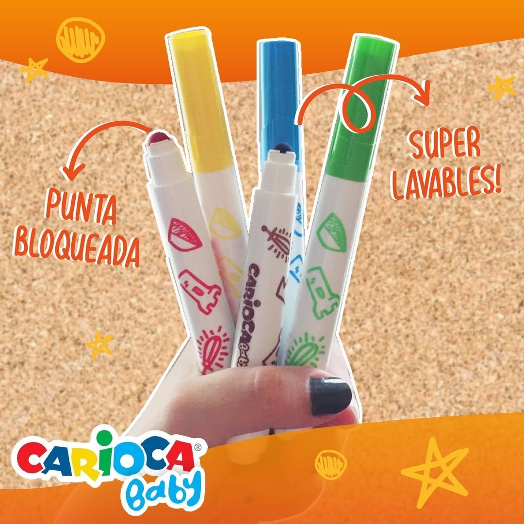 Fibras Gruesas " CARIOCA BABY " x 6 JUMBO PREMIUM (+2 AÑOS) PUNTA BLOQUEADA -ITALIANOS- CALIDAD //AGARRE FACIL PRIMERAS INFANCIAS//
