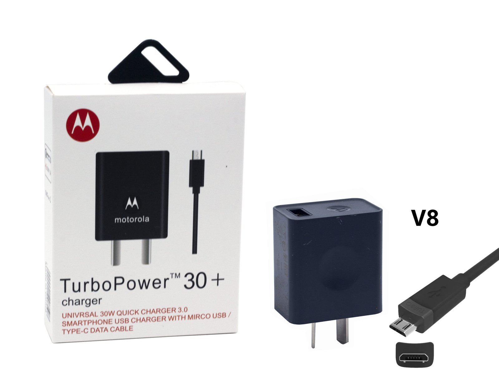 Cargador para Celular * MOTOROLA * V8 MICRO USB 3.0 A TURBO POWER 30+
