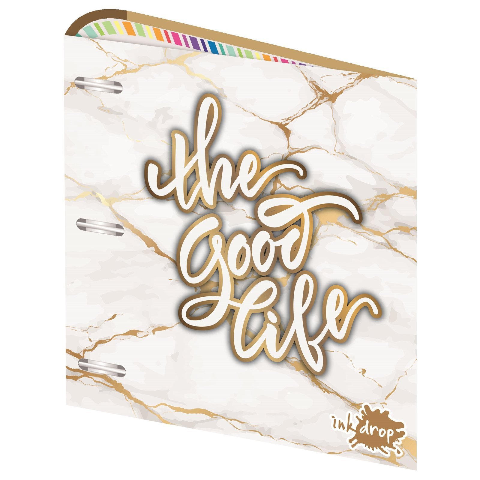 Carpetas 3 anillos " MARMOL BLANCO C/ DORADO " INKDROP