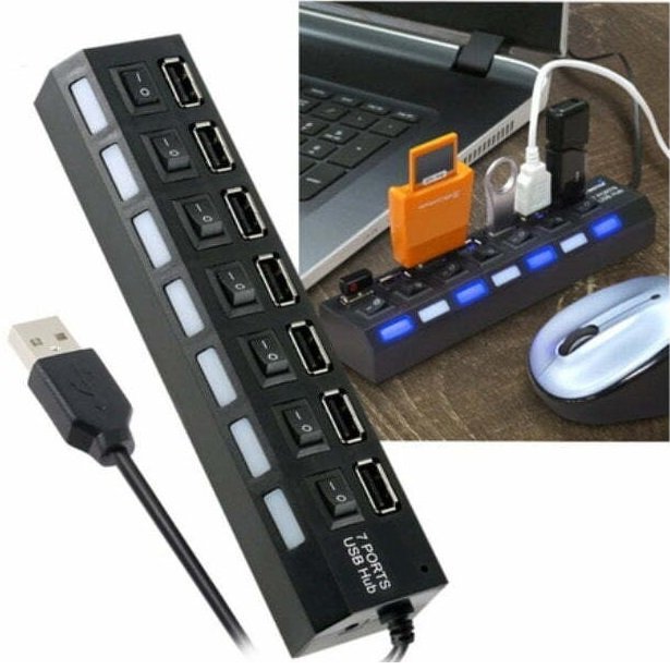 HUB USB * 7 Puertos * Con Teclas (Zapatilla Prolongador USB)