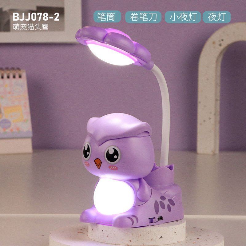 Lampara "Lechuza" Recargable para Escritorio (c/ Bateria incorporada) PortaLapiz + Sacapuntas