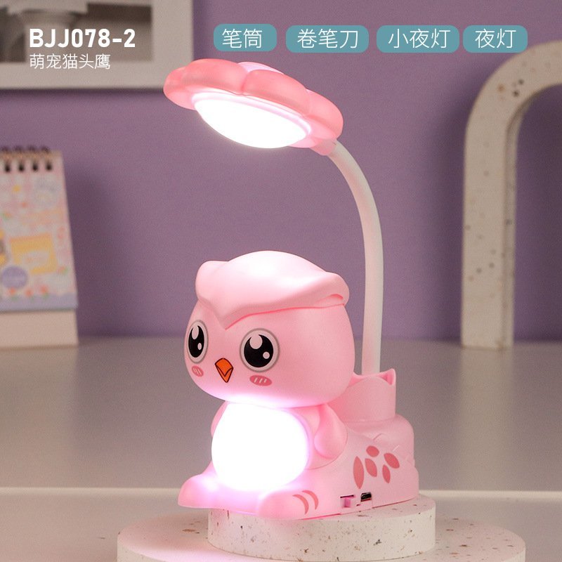 Lampara "Lechuza" Recargable para Escritorio (c/ Bateria incorporada) PortaLapiz + Sacapuntas