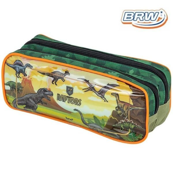 CARTUCHERAS BRW *RAPTORS* (Dinosaurios Verde) GRANDE 2 CIERRES