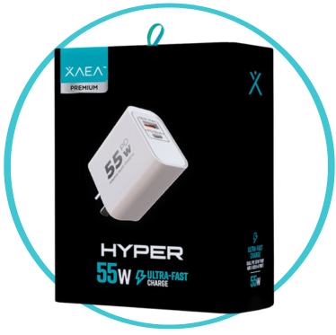 CABEZAL ** XAEA HYPER ** 55W (SIN CABLE) CARGADOR - Carga ULTRA RAPIDA - ENCHUFE PREMIUM / Entrada USB + Tipo C