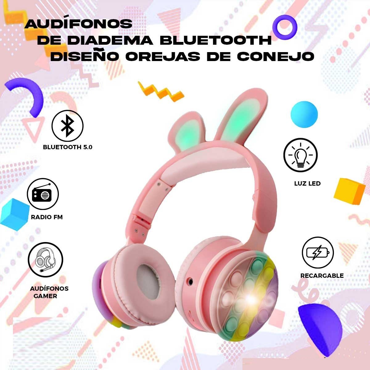 Auriculares Inalámbricos * CONEJITO POP IT * Con Luz Bluetooth (Premium)