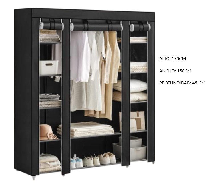 Ropero Organizador 3 Compartimientos c/ Perchero Color Gris