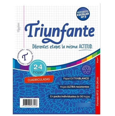 Repuesto Escolar Triunfante x .24 hojas CUADRICULADO