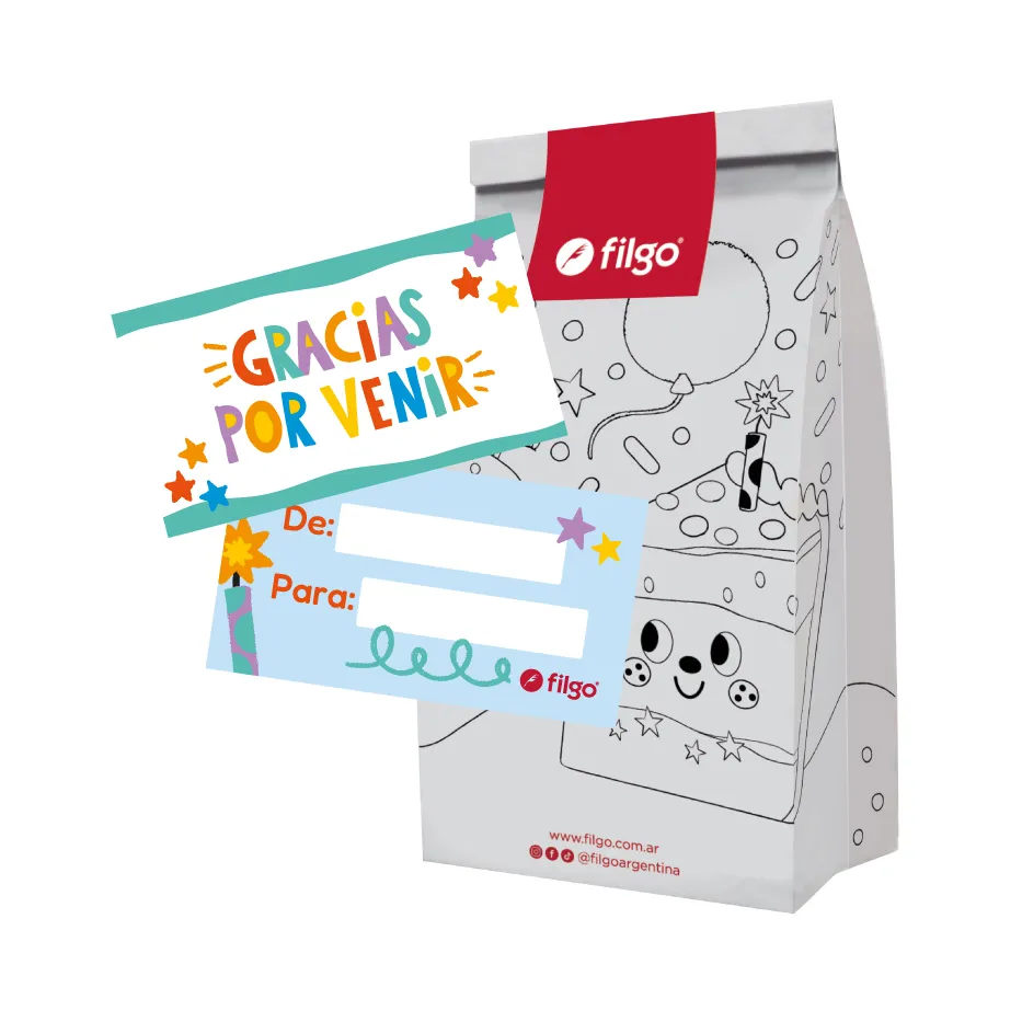 Party Set Filgo * Cumpleaños con Lápices Mini * -Para 10 invitados - (Incluye 10 Cajitas de Lapices x 6 + 10 Bolsitas para colorear+ 10 Tarjetitas + 10 Sticker Cierra bolsa
